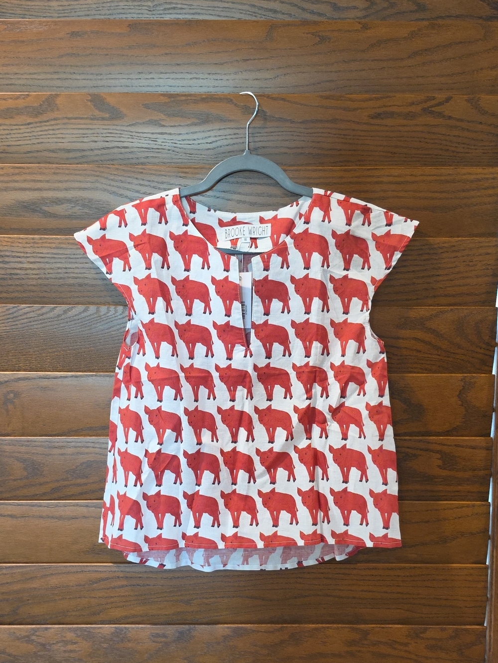 Rust Red Pig Print Womens Top by
